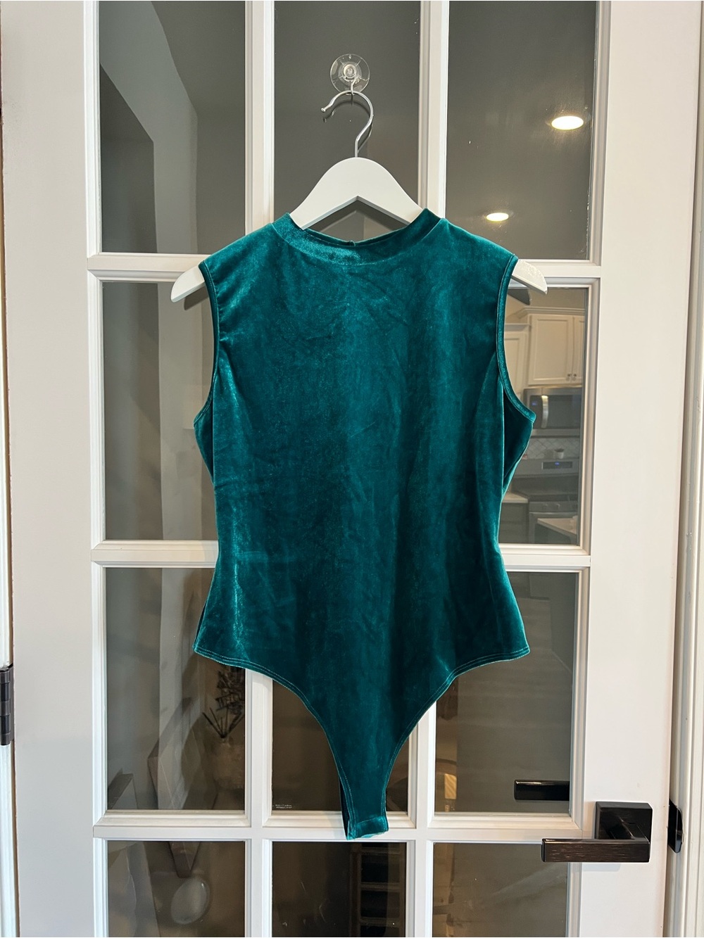 She + Sky Teal Velvet Sleeveless Bodysuit